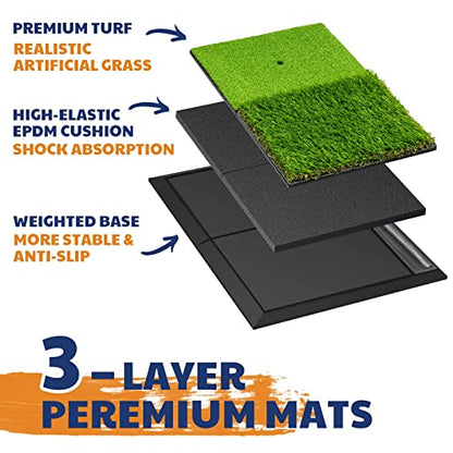 JAYA Golf Hitting Mat with Heavy Rubber Base, Foldable Golf Practice Mat for Indoor & Outdoor Training, Dual Turf Fairway & Rough Grass Mat for Swing, Chipping and Driving Practice - size: 25" x 17"