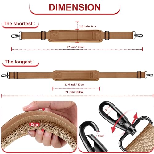 ZINZ 74" Shoulder Strap with Fixed Pad and Dual Balanced Buckles，Khaki - color: Khaki