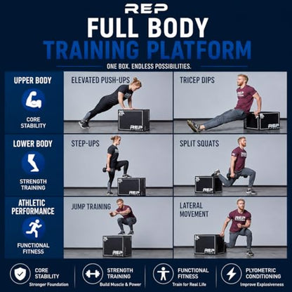 REP Soft Plyo Box | 3-in-1 Foam Jump Box | 3 Size Options 16", 20", 24" | Plyometric Training Platform | Home Gym Equipment | Non-Slip Step Block | Adjustable Workout Box | CrossFit Jump Tool - style: Large - 30/24/20 inch
