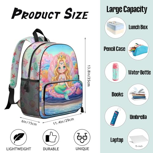 Mermaid Backpacks for Girls Kids Colorful Tail Print School Bookbag for Kindergarten Elementary School with Adjustable Buckled Chest Straps - color: Mermaid 01