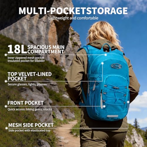 KABAQOO Hydration Backpack, 18L Multipurpose Hiking Backpack with 3L Water Bladder, Water Backpack Insulated Hydration Pack Ideal for Hiking and Cycling - color: Blue
