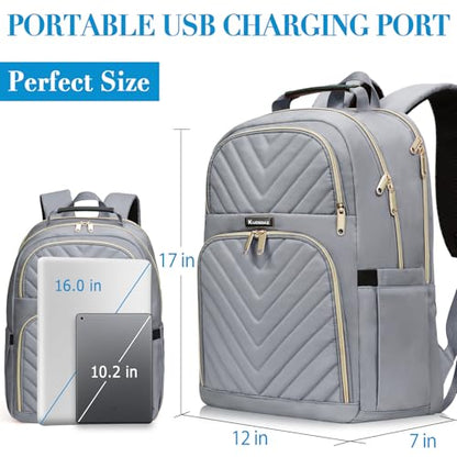 Laptop Backpack Women Big Student Bookbag Middle High School Teen Girls - color: Grey, size: 15.6 Inch
