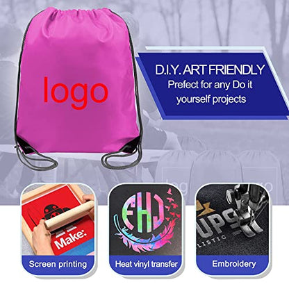 BeeGreen Drawstring Backpack Bags 20,30,50 Packs Reflective String Bags for Gym Sport Trip Cinch Sack DIY for Women Men - color: Purple Pink Cerise