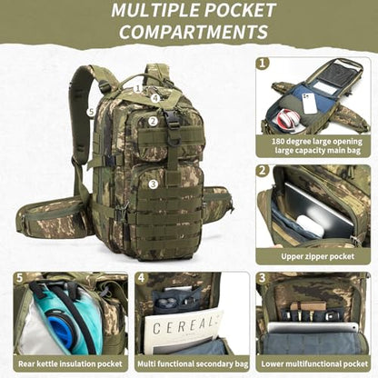Camo hunting backpack，small tactical backpack, military backpack for men， camping backpack, 3-day bag(Camouflage) - color: Ruins Camouflage