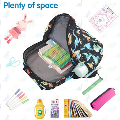 Kids Backpack for Girls Boys - 15 Inch Dinosaur Childrens Backpack Cute School Bag Kindergarten Backpack for Ages 3-8, Black - color: Black