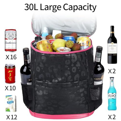 Leopard Camping Cooler Backpack Ice Chest Lunch Backpack 24 Cans Insulated Leak Proof Soft Beach Cooler Bag for Men Women Camping Hiking Picnic Travel Summer