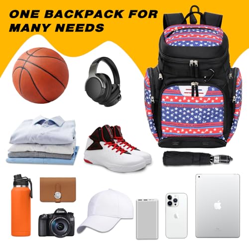 Goloni Basketball Backpack,Large Sports Bag with Ball Compartment & Shoe Compartment, Best for Basketball, Soccer - color: Blue Star