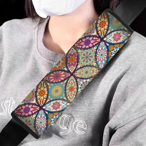 Car Seat Belt Pad Cover, 4-Pack Soft Car Safety Seat Belt Strap Shoulder Pad for Adults and Children, Suitable for Car Seat Belt, Backpack, Shoulder Bag(Pretty Mandala) - color: 4 pack mandala cover