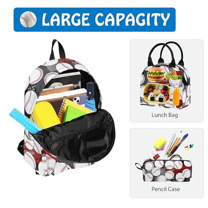 Baseball 3PCS Backpack for Boys Girls, Kids Back to School Backpack Sets with Lunch Bag Pencil Case, 17 Inch Lightweight Bookpack 3 in 1 Set for Teens Elementary Middle High School Students - color: Baseball