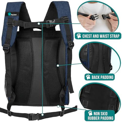 PetAmi Dog Backpack Carrier for Small Medium Dogs Large Cats up to 18 lbs, 2 Side Entry, Structured No-Collapse Frame, Airline Approved Ventilated Pet Backpack for Hiking Camping Travel Vet, Navy - color: Heather Navy