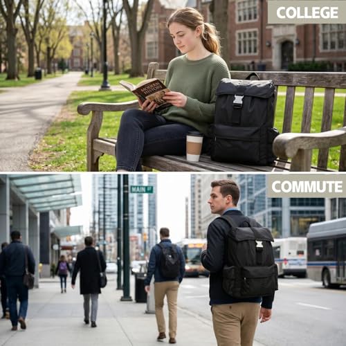 Black Travel Backpack for Men, Carry On Airplane Backpack, Anti Theft Waterproof Laptop Bag for Personal Item, College Work Gym Commuter - color: Black
