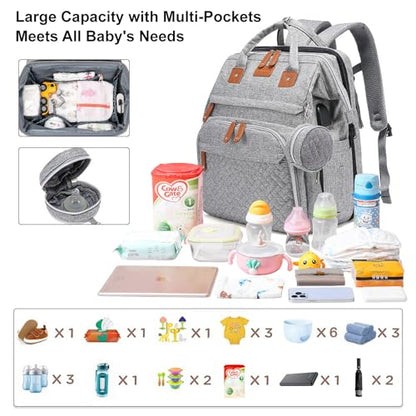 Baby Diaper Bags with Changing Station Multifunctional Waterproof Diaper Bag Backpack Travel Baby Bag with Changing Pad, Pacifier Case,Baby Essentials(Grey) - color: Up-grey