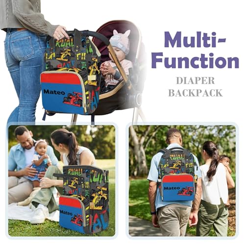 Customized Diaper Bag Customized Diaper Backpack Nappy Backpack Personalized Diaper Bags Boys Multifunction Shoulders Bag Nursing Bags, Colorful Road Car - color: Colorful Road Car