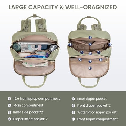 LOVEVOOK Diaper Bag Backpack, Baby Bag with Changing Pad, Large Diaper Backpack Boy Girl, Waterproof Baby Registry Bag for Mom Dad with Stroller Buckles, Light Green-beige-olive Green - color: Light Green-beige-olive Green