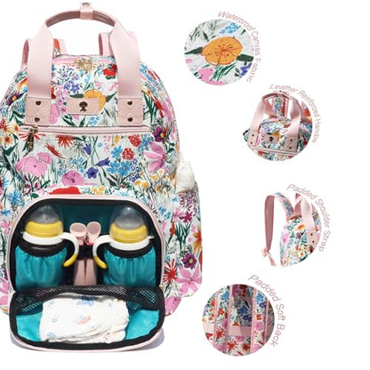 ESVAN Diaper Bag Backpack, Large Capacity Multifunction Baby Essentials Fashion Travel Pack Linen Canvas office Laptop Bag (Canvas Pink) - color: Canvas Pink