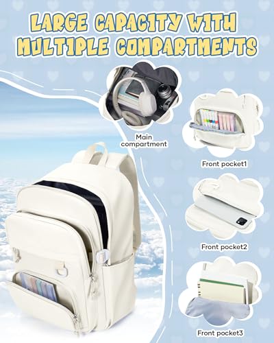 Lightweight Backpack for College & High School Backpack With Lots of Pockets Cute School Bag for Girls Boys, Large Capacity Bookbag for Women Men, Waterproof Teens Casual Daypack Backpack(Beige) - color: Beige