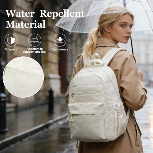 Backpack for College Students Women Men, Aesthetic Backpacks for Middle School, Waterproof Bookbag, Lightweight High School Backpack for Teens Boys Girls(Beige) - color: Beige