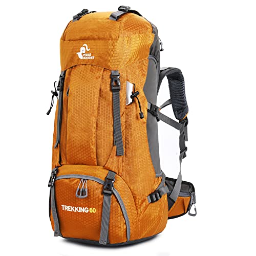 Bseash 60L Waterproof Hiking Camping Backpack with Rain Cover, Large Outdoor Sport Travel Daypack Rucksack for Climbing - color: Gold