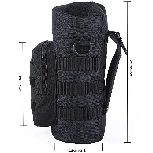 Molle Water Bottle Holder, Tactical Water Bottle Pouches for Backpack with D-Ring Hook - color: Black