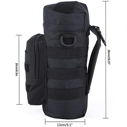 Molle Water Bottle Holder, Tactical Water Bottle Pouches for Backpack with D-Ring Hook - color: Black