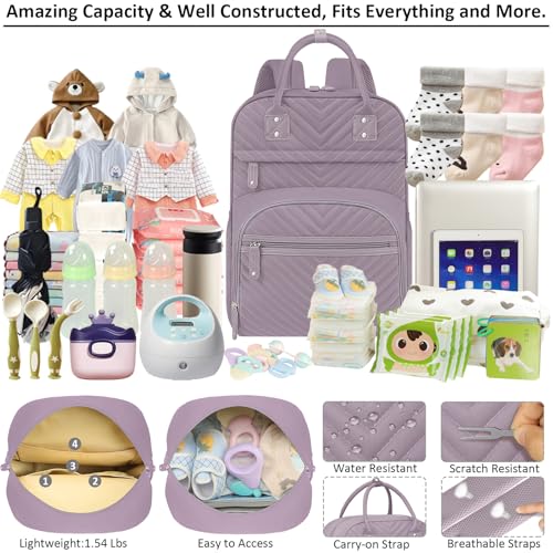 Tenot Diaper Bag Backpack for Women with Insulated Pockets Purple - color: Purple, style: Standard