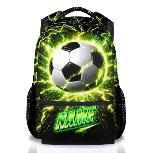 Personalized Kids School Backpack, Soccer Back Pack for Boys Teens Team Players - 17 Inch Large Capacity Sport Theme Bookbag for Primary - color: Green