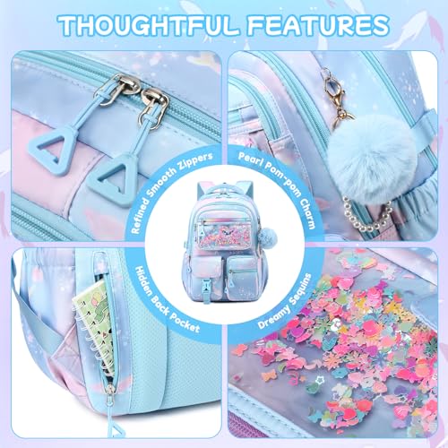 Girls Backpack,School Bag for Kids,Primary,Elementary,teen ages 6-15 Girls Bookbag,Students Kawaii Backpack Blue dolphin - color: Blue Dolphin