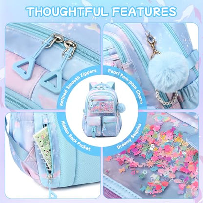 Girls Backpack,School Bag for Kids,Primary,Elementary,teen ages 6-15 Girls Bookbag,Students Kawaii Backpack Blue dolphin - color: Blue Dolphin