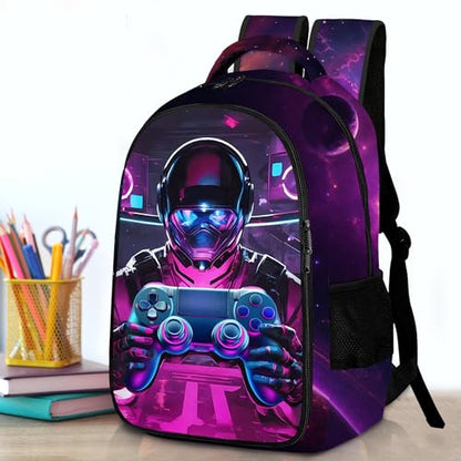 Boys Backpack with Lunch Box and Pencil Case, 3Pcs Gamer Backpack for Boys Teens, 17 Inch Large Capacity - color: GAME-HJQZ-8