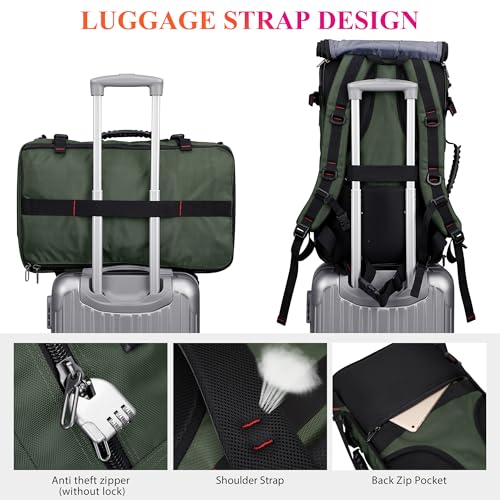 WITZMAN Travel Backpack for Men Duffle Bags Fits 17 Inch Laptop | Nylon Water-resistant 3-in-1 Carry on Backpack Airline Approved, Large Convertible Overnight Rucksack, B685 Army Green - color: Army Green