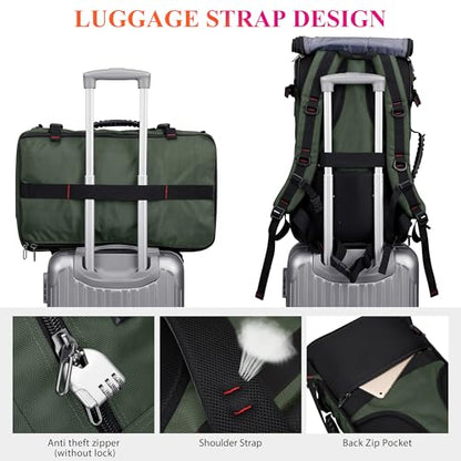 WITZMAN Travel Backpack for Men Duffle Bags Fits 17 Inch Laptop | Nylon Water-resistant 3-in-1 Carry on Backpack Airline Approved, Large Convertible Overnight Rucksack, B685 Army Green - color: Army Green