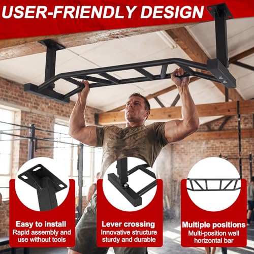 Generic 47 Inch Heavy Duty Multi-Grip Chin Up Bar Adjustable Height&Supports To 600 Lbs Fitness Trainer for Home Gym Workout Strength Training Equipment