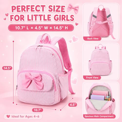 BTOOP Kids Backpack for Boys Girls 3-6, Preschool Kindergarten Backpack with Insulated Lunch Compartment & Chest Strap (Pink Stripes-M, Age 3-6 (14.5" H Fit Folder)) - color: Pink Stripes-m, size: Age 3-6 (14.5" H Fit Folder)
