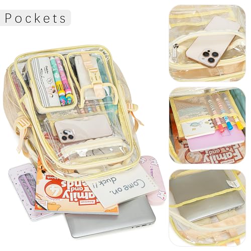 abshoo Large Clear Backpack For Girls Women School Bookbag Heavy Duty Transparent Backpack (Light Yellow) - color: Light Yellow