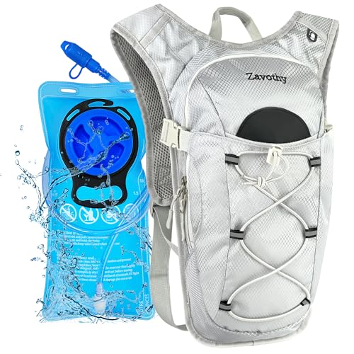 Zavothy Hydration Backpack with 2L Hydration Bladder Water Backpack for Hiking Hydration Pack for Running Cycling Hiking - color: Silver