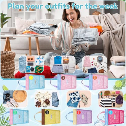 Woanger 7 Set Packing Cubes for Travel Days of Week Packing Cubes Organizers Camp Bags Summer Clothing Handbag for Suitcases