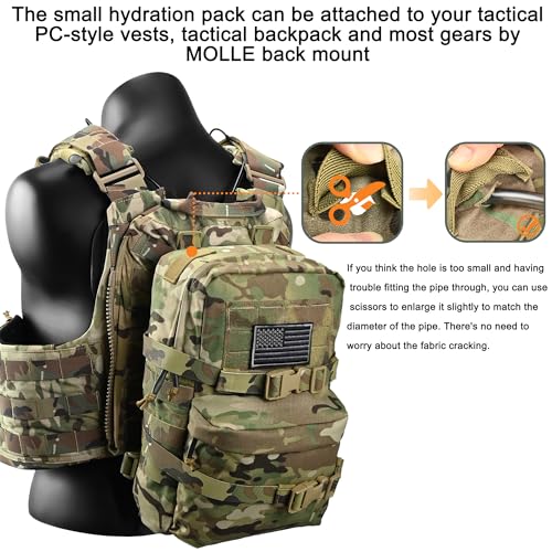 Tactical Mini Molle Hydration Pack,Molle Hydration Carrier with US Flag Water Resistant,Hydropack for Tactical Vest Backpack - style: Cp+bladder