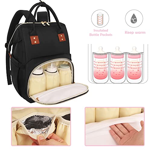 Femuar Diaper Bag Backpack Multifunction Maternity Nappy Baby Bag for Girls & Boys Large Capacity Travel Diaper Bags Dark Black - color: Dark Black