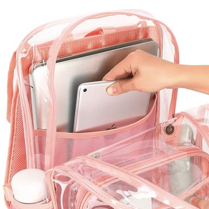 Fuyicat Clear Backpack Heavy Duty PVC Transparent Girls Kids School Backpacks Stadium Approved See Through College Bookbag for Women (Pink) - color: Pink