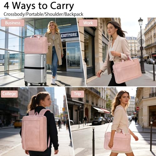 Stuery Faux Leather Messenger Bag for Men 17-17.3 Inch: Laptop Bag Briefcase Computer Handbags Shoulder Crossbody Bag with Padded Laptop Sleeve for Work College Travel, PU Pink - color: Pu Pink