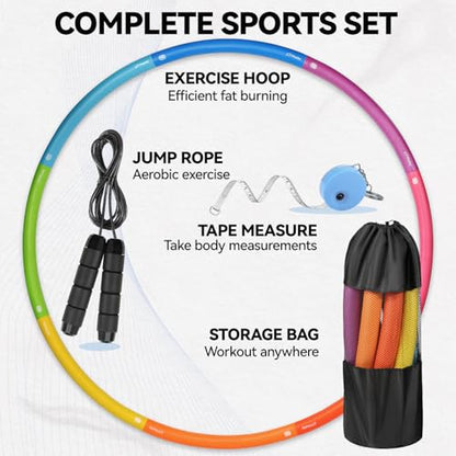 Phobby Weighted Exercise Hoop for Adults, 2.2lb&2.8lb Adjustable Fitness Hoop, 8 Detachable Hoop Sections with Jump Rope & Storage Bag, Home Gym Workout - style: Basic 2.2lb