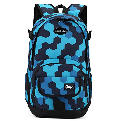 rickyh style School Backpack Travel Bag for Men & Women Lightweight College Back Pack with Laptop Compartmen - color: 04hexagon Blue