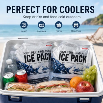 Reusable Ice Packs for Coolers Long Lasting Gel Freezer Packs for Cooler Bag Cooler Backpack Lunch Box, Keeps Food Cold Fresh (9.8"x9.8"x2P) - size: Medium-2pk