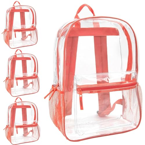 Trail maker Bulk Clear Backpacks Wholesale for School 24 Pack Clear Backpacks for Boys, Girls, School, Stadium, Travel (Coral Pack) - color: Coral Pack