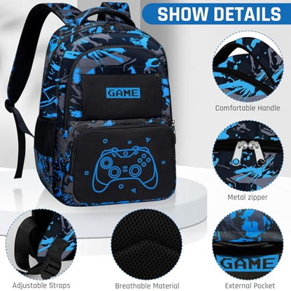 Glow in The Dark Backpack for Boys - 3pcs Game Boys Backpack for Kids Children Teens Elementary Middle School - 17″ Gamer Bookbag Travel Back Pack for Age 6-18 - color: Game001-backpack Set