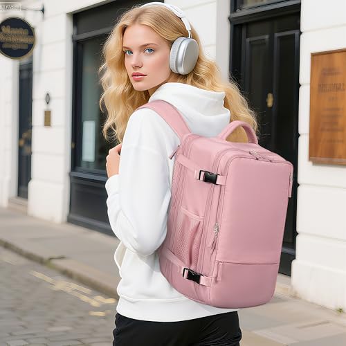 Sinaliy Large Travel Backpack for Women, 40L Carry On Backpack, 17 Inch Laptop Waterproof Backpack, College Bookbag, Backpack for Women, as Person Item Flight Approved - color: Pink
