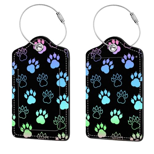 2 Pcs Luggage Tags for Suitcases, PU Leather Cruise Ship Luggage Tags with Privacy Cover Label Address Card and Durable Metal Ring Suitable for Men Women Handbags Backpacks Schoolbag,Dog Paw Print - color: Dog Paw Print