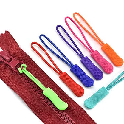 120Pcs Zipper Pulls Zip Extension Fixer with Nylon Rope Replacemen for Backpacks, Jackets, Luggage, Clothes 12 Color