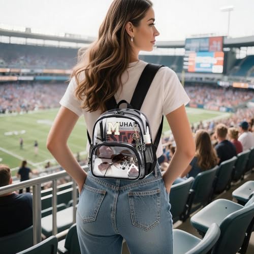 PIG PIG GIRL Clear Backpacks for Stadium Events Approved 12×6×12 Clear Bookbag for Women Mini Transparent Letter Back Pack, Black, Letter-M - color: Black, style: M