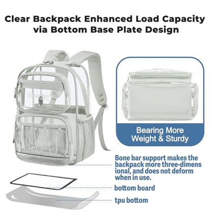 Cusangel Large Clear backpack for girls,16in TPU Plastic See Through Heavy Duty Bookbag,Stadium,school, and other security check locations(Grey) - color: Grey-16in